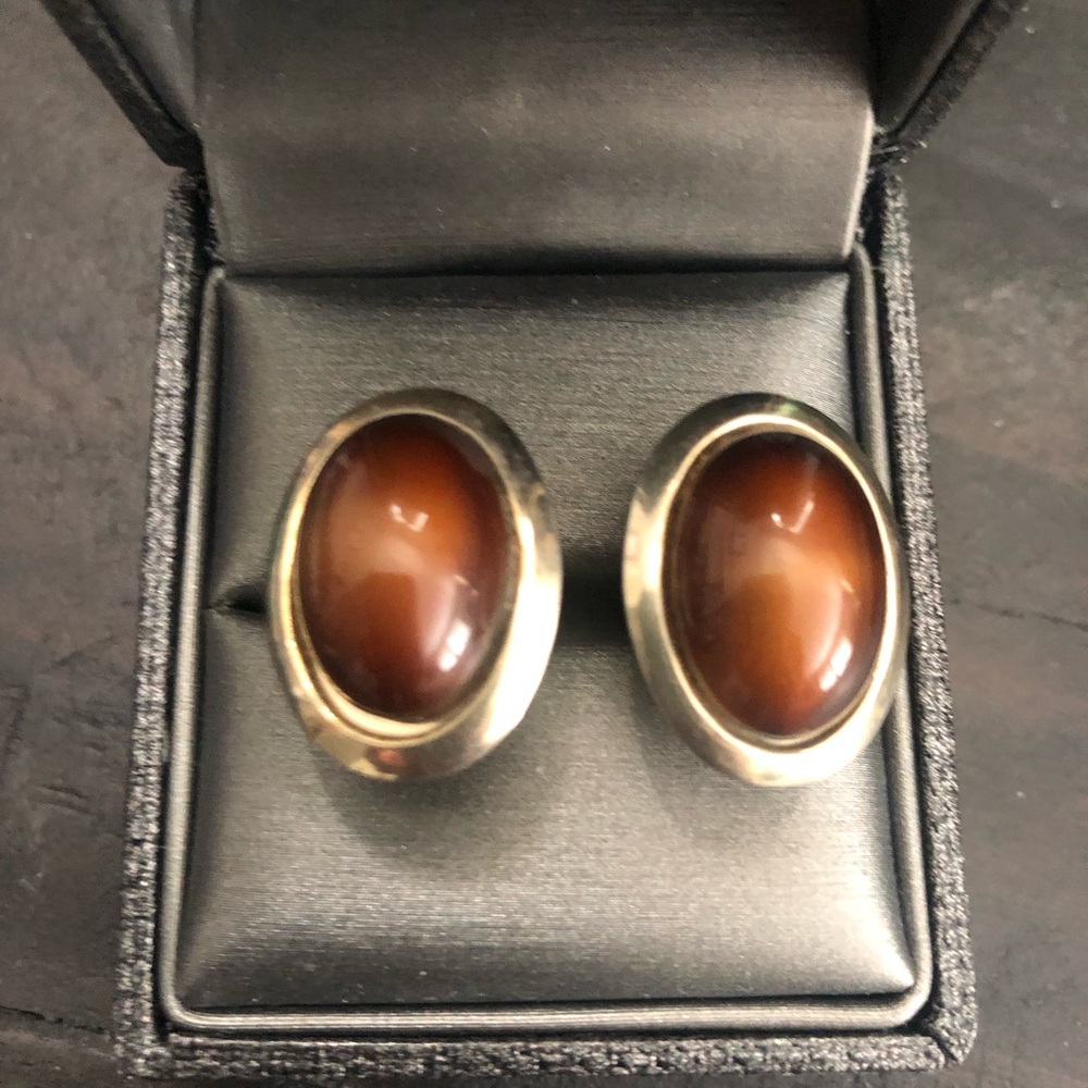 Oval Brown Cabochon Cuff Links in Gold-Tone Setting